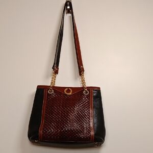 BALLY Vintage Woven Leather & Gold Tone Chain Shoulder Bag